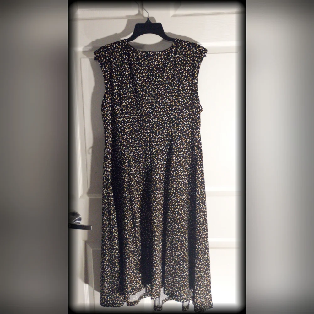 R&K Black Brown Square Pattern Dress Women's Plus Sz 16 Lined Bodice sleeveless
